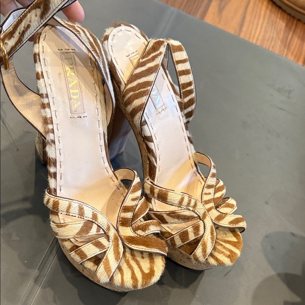 Prada Women's Brown Striped Sandals